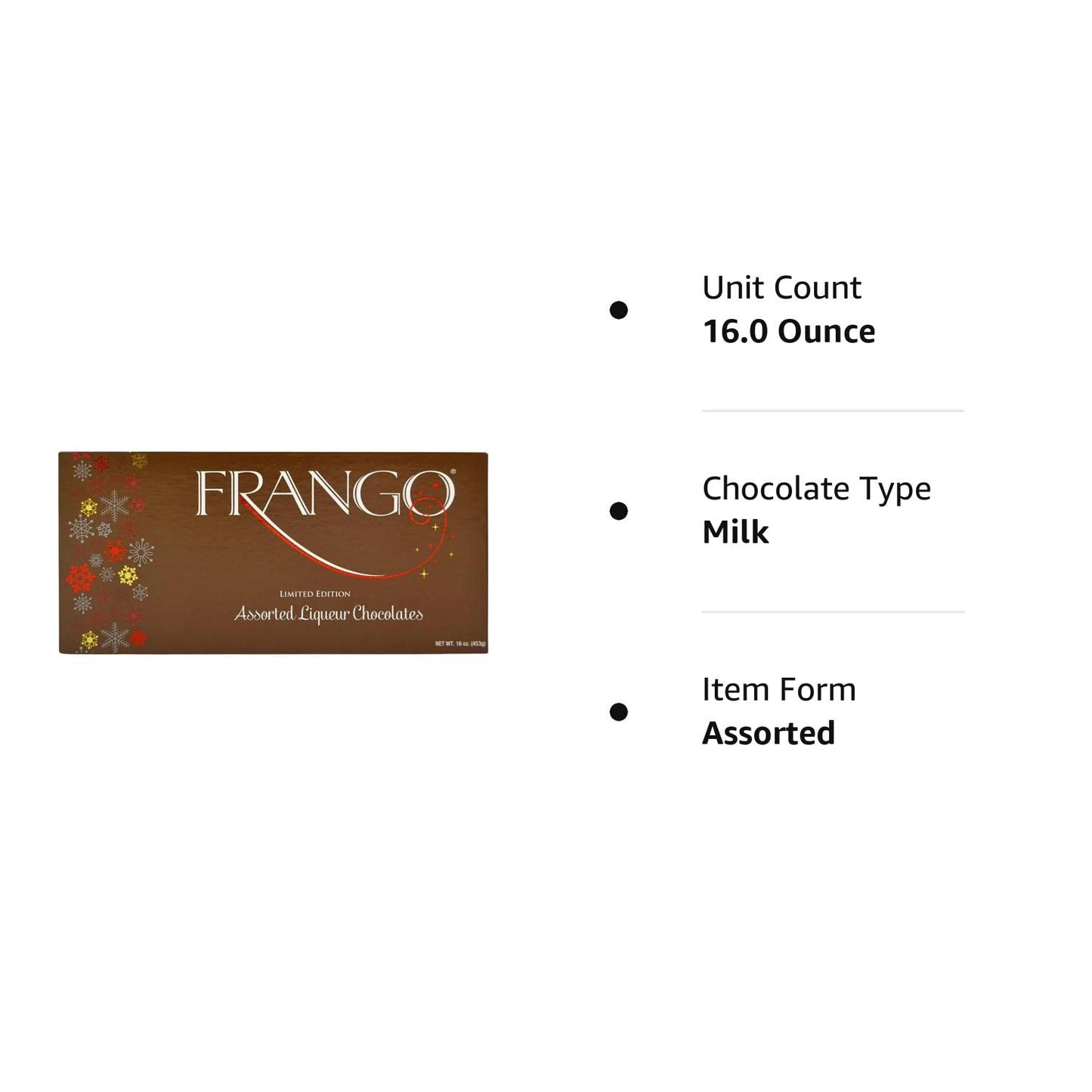 Frango Chocolates, 45-Pc. Assorted Liqueurs Limited Edition Box of Chocolates, 1pounds