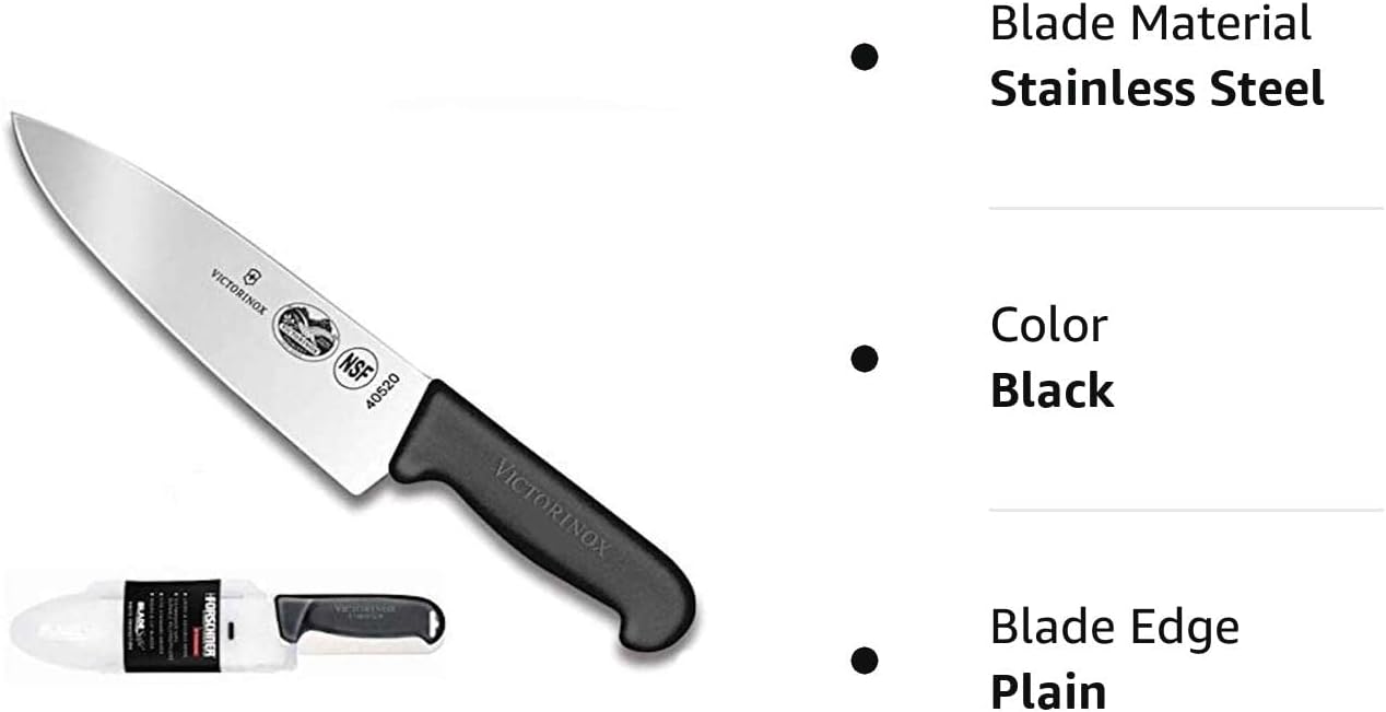 Victorinox Swiss army, Fibrox Straight Edge Chef's Knife, 8-Inch, Black, With Victorinox Cutlery BladeSafe for 8-Inch to 10-Inch Knife Blades. Combo pack