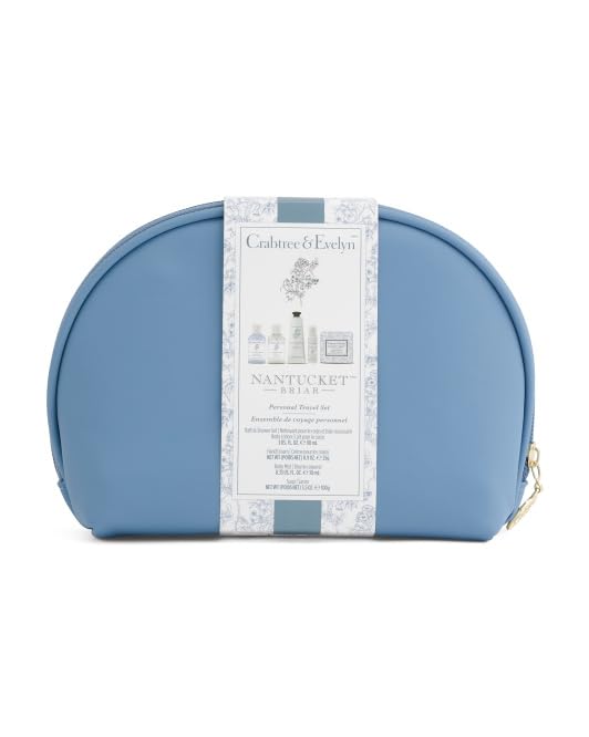 Crabtree & Evelyn Nantucket Briar Personal Travel Bath Set (6 Pieces - (3oz) bath and shower gel (3oz) body lotion (0.9oz) hand cream (0.33oz) body mist (3.5oz) soap 1 cosmetic bag)
