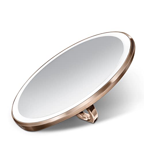 simplehuman Sensor Mirror, Lighted Compact Makeup Magnifying Mirror with Light, Round, Travel Size, Black Stainless Steel