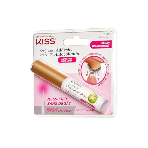 KISS Clear Strip Lash Adhesive With Aloe, Waterproof, Formaldehyde and Latex Free, Odor Free, Cruelty Free, Super Strong Hold Eyelash Glue with Brush Applicator, 0.17 Oz.