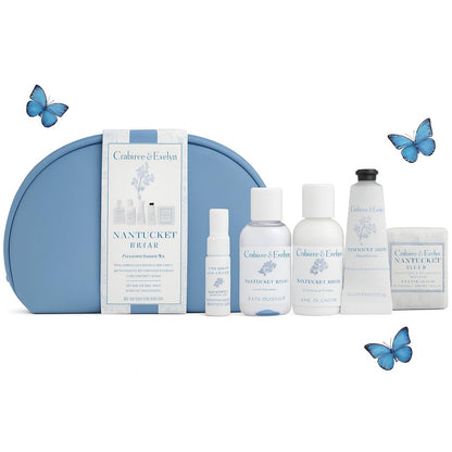 Crabtree & Evelyn Nantucket Briar Personal Travel Bath Set (6 Pieces - (3oz) bath and shower gel (3oz) body lotion (0.9oz) hand cream (0.33oz) body mist (3.5oz) soap 1 cosmetic bag)