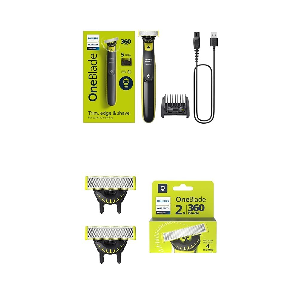 Philips Norelco One 360 Hybrid Face, Electric Beard Trimmer and Shaver, with 360 Technology, 1x 360 for Face, 5in1 Adjustable Comb, Model QP2724/90