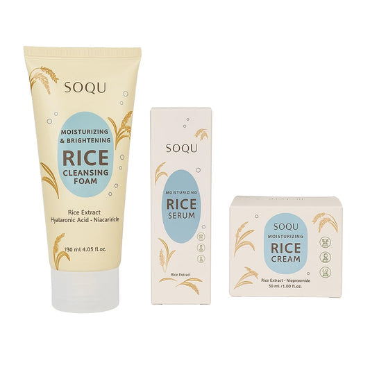 Korean Rice Skincare Set-Brightening & Hydrating Facial Kit Cleanser +Serum +Cream