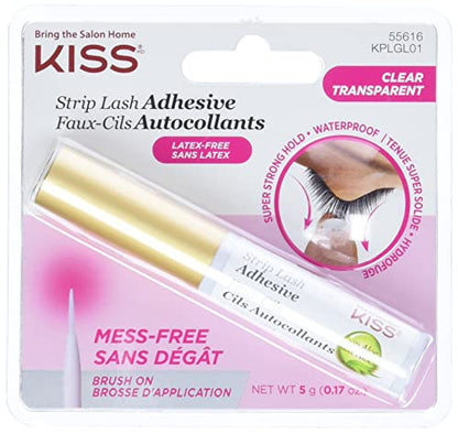 KISS Clear Strip Lash Adhesive With Aloe, Waterproof, Formaldehyde and Latex Free, Odor Free, Cruelty Free, Super Strong Hold Eyelash Glue with Brush Applicator, 0.17 Oz.