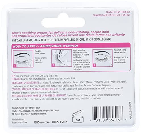 KISS Clear Strip Lash Adhesive With Aloe, Waterproof, Formaldehyde and Latex Free, Odor Free, Cruelty Free, Super Strong Hold Eyelash Glue with Brush Applicator, 0.17 Oz.