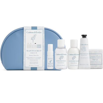 Crabtree & Evelyn Nantucket Briar Personal Travel Bath Set (6 Pieces - (3oz) bath and shower gel (3oz) body lotion (0.9oz) hand cream (0.33oz) body mist (3.5oz) soap 1 cosmetic bag)