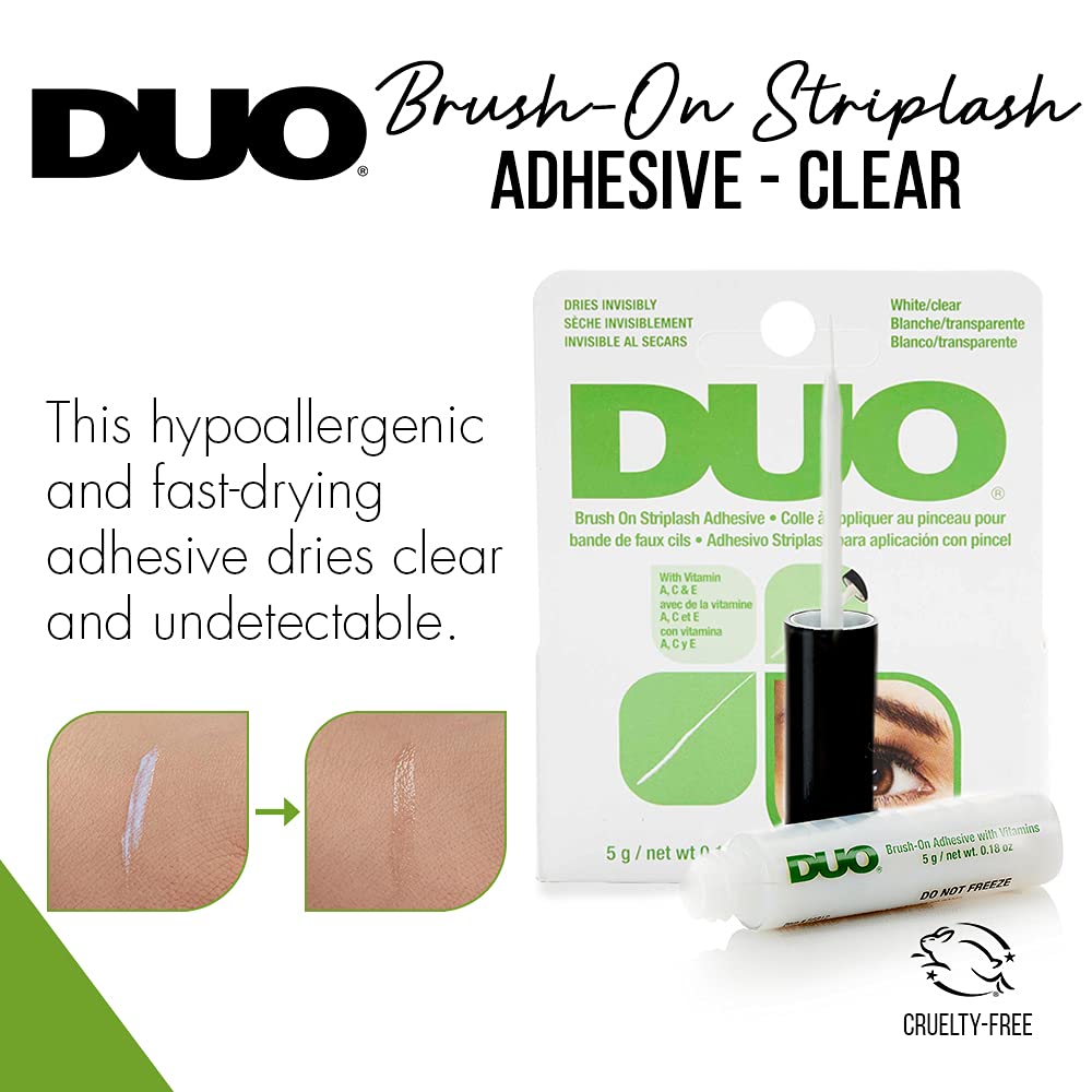 DUO Brush-On Clear Lash Glue –Waterproof Strip Lash Adhesive with Vitamins A, C & E, Long Lasting Eyelash Glue, 0.18 oz, 1 Pack