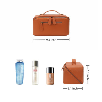 Travel Makeup Bag Large Capacity Cosmetic Bags for Women Waterproof Make up Organizer Toiletry Bag Open Flat Portable with Divider with Handle Pouch (Brown, 3L)