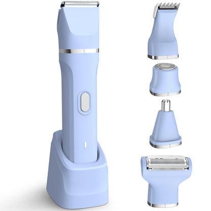 KINGTEE 5-in-1 Electric Bikini Trimmer for Women – IPX7 Waterproof Shaver, Cordless Body & Facial Razors for Women, Ceramic Blades, USB-C Rechargeable, Painless Hair Removal Kit (Blue)
