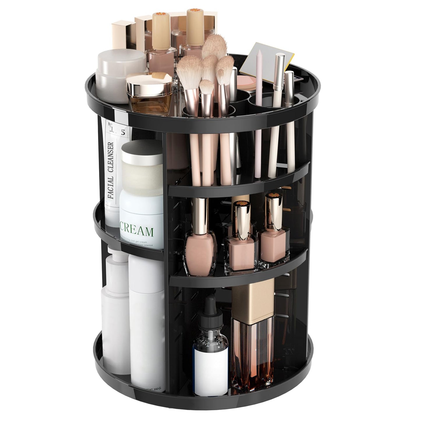 Rotating Makeup Organizer, DIY 8 Adjustable Layers Spinning Skincare Organizer, Cosmetic Display Case with Brush Holder Perfume Tray, Multi-Function Storage Carousel for Vanity Bathroom Countertop