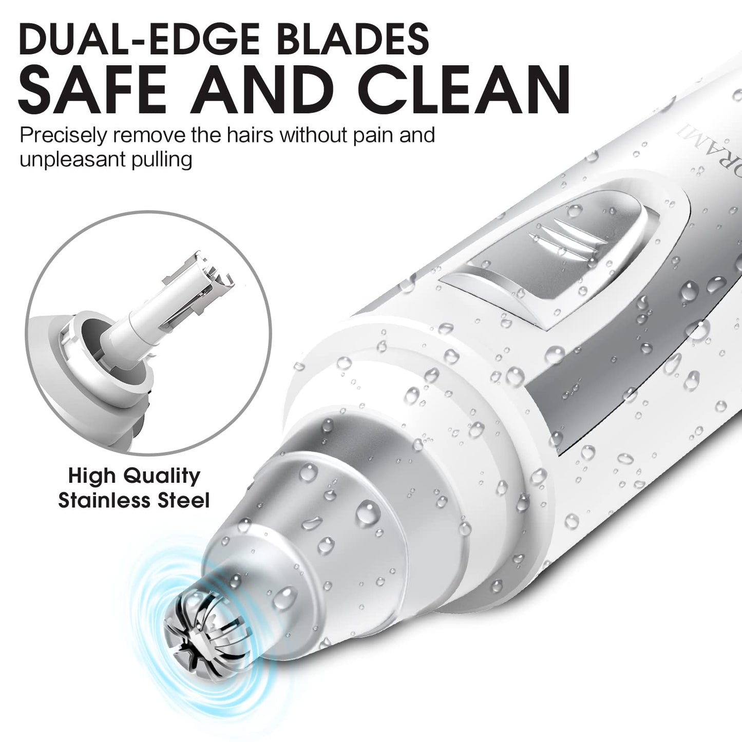 Ear and Nose Hair Trimmer Clipper - 2025 Professional Painless Eyebrow & Facial Hair Trimmer for Men Women, Battery-Operated Trimmer with IPX7 Waterproof, Dual Edge Blades for Easy Cleansing Black