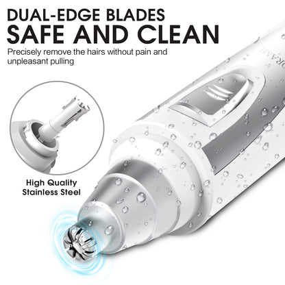 Ear and Nose Hair Trimmer Clipper - 2025 Professional Painless Eyebrow & Facial Hair Trimmer for Men Women, Battery-Operated Trimmer with IPX7 Waterproof, Dual Edge Blades for Easy Cleansing Black