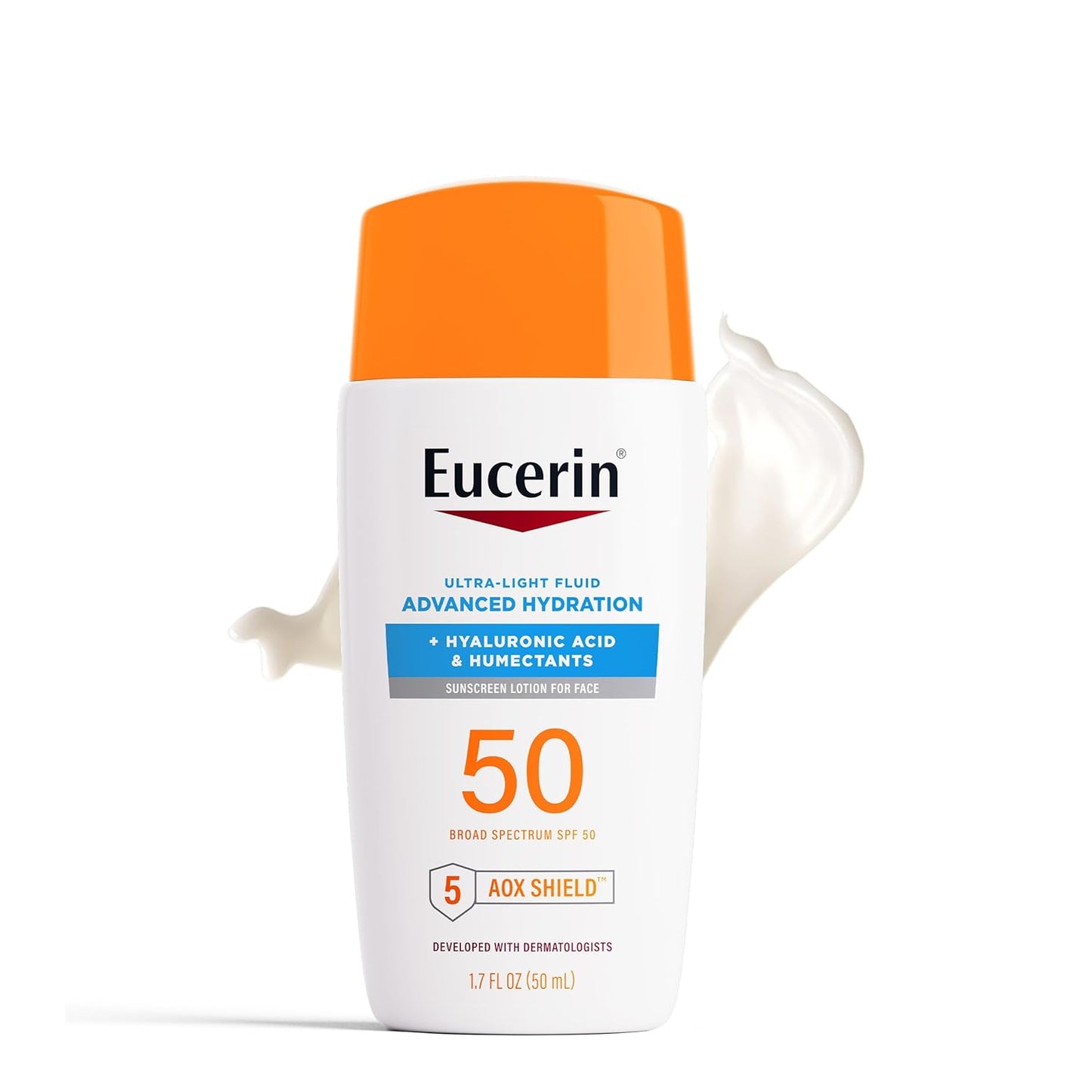 Eucerin Sun Advanced Hydration Ultra-Lightweight Face Sunscreen SPF 50 with Hyaluronic Acid & Humectants, Hydrating Sunscreen for Face, Non Comedogenic and Hypoallergenic, 1.7 Fl Oz Bottle