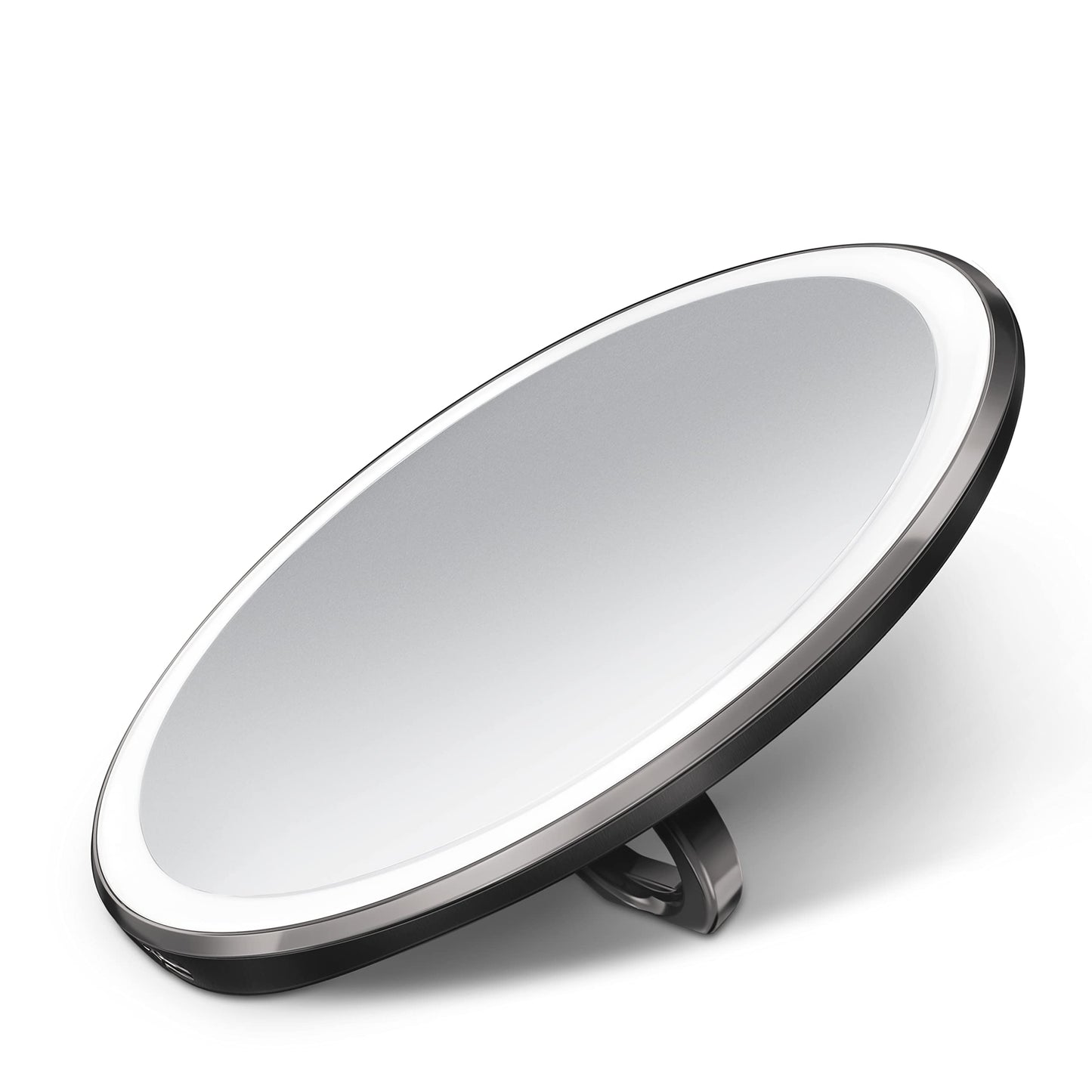 simplehuman Sensor Mirror, Lighted Compact Makeup Magnifying Mirror with Light, Round, Travel Size, Black Stainless Steel