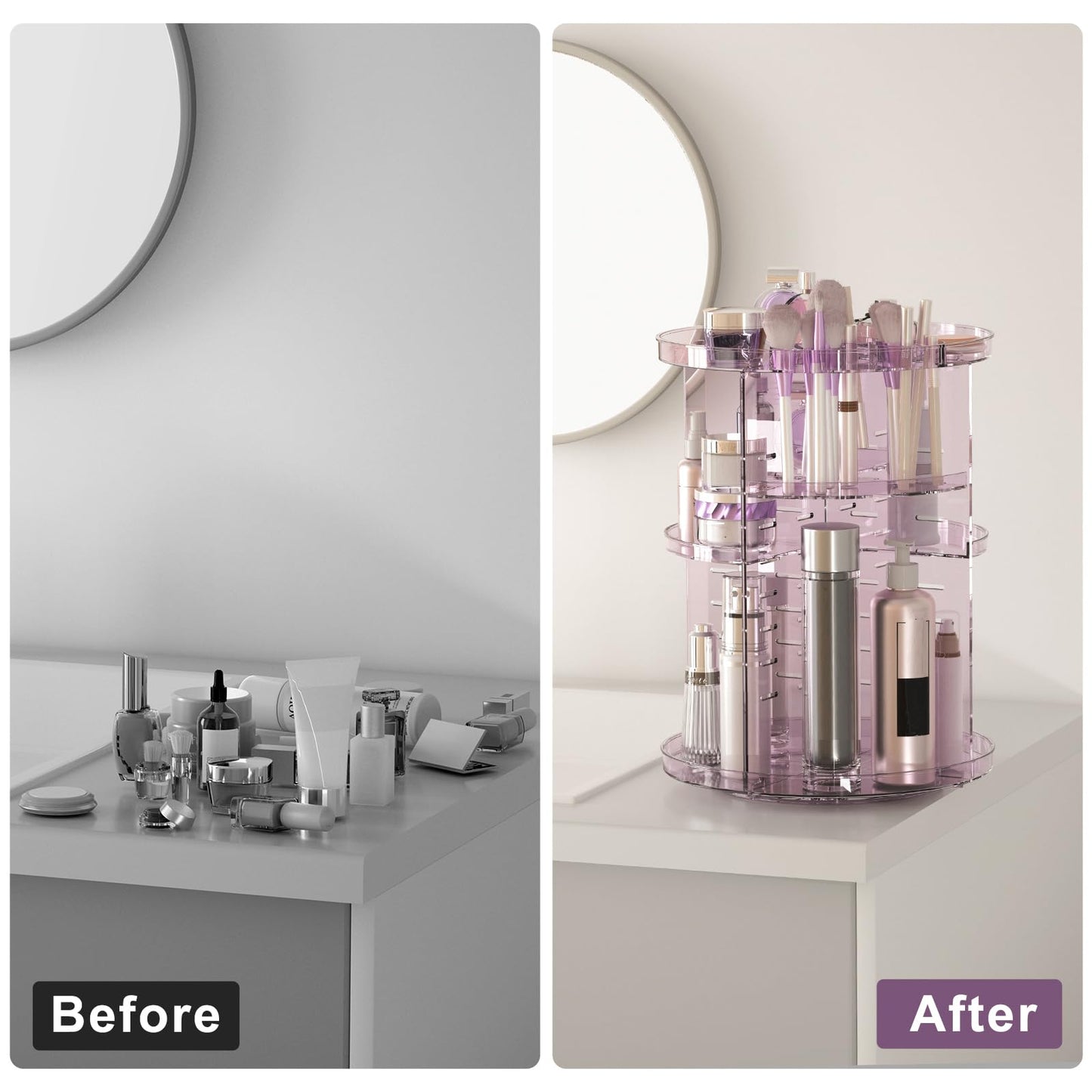 Rotating Makeup Organizer, DIY 8 Adjustable Layers Spinning Skincare Organizer, Cosmetic Display Case with Brush Holder Perfume Tray, Multi-Function Storage Carousel for Vanity Bathroom Countertop