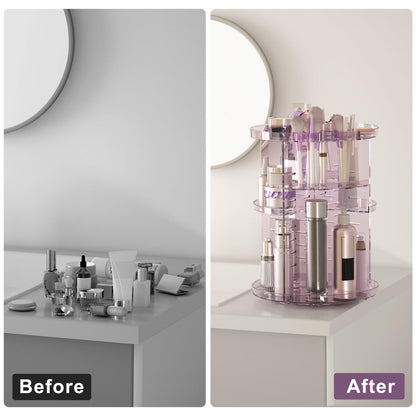 Rotating Makeup Organizer, DIY 8 Adjustable Layers Spinning Skincare Organizer, Cosmetic Display Case with Brush Holder Perfume Tray, Multi-Function Storage Carousel for Vanity Bathroom Countertop