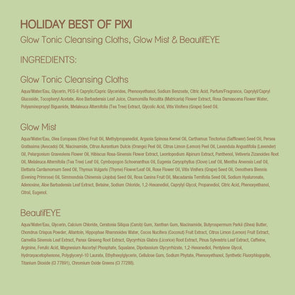 Best of Pixi Beauty Holiday Edition Gift Set | Kit Contains BeautifEYE Eye Patches, Glow Tonic Cleansing Cloths, Glow Mist, On-the-Glow Blush and +Hydra LipTreat Lip Balm in Holiday Makeup Bag