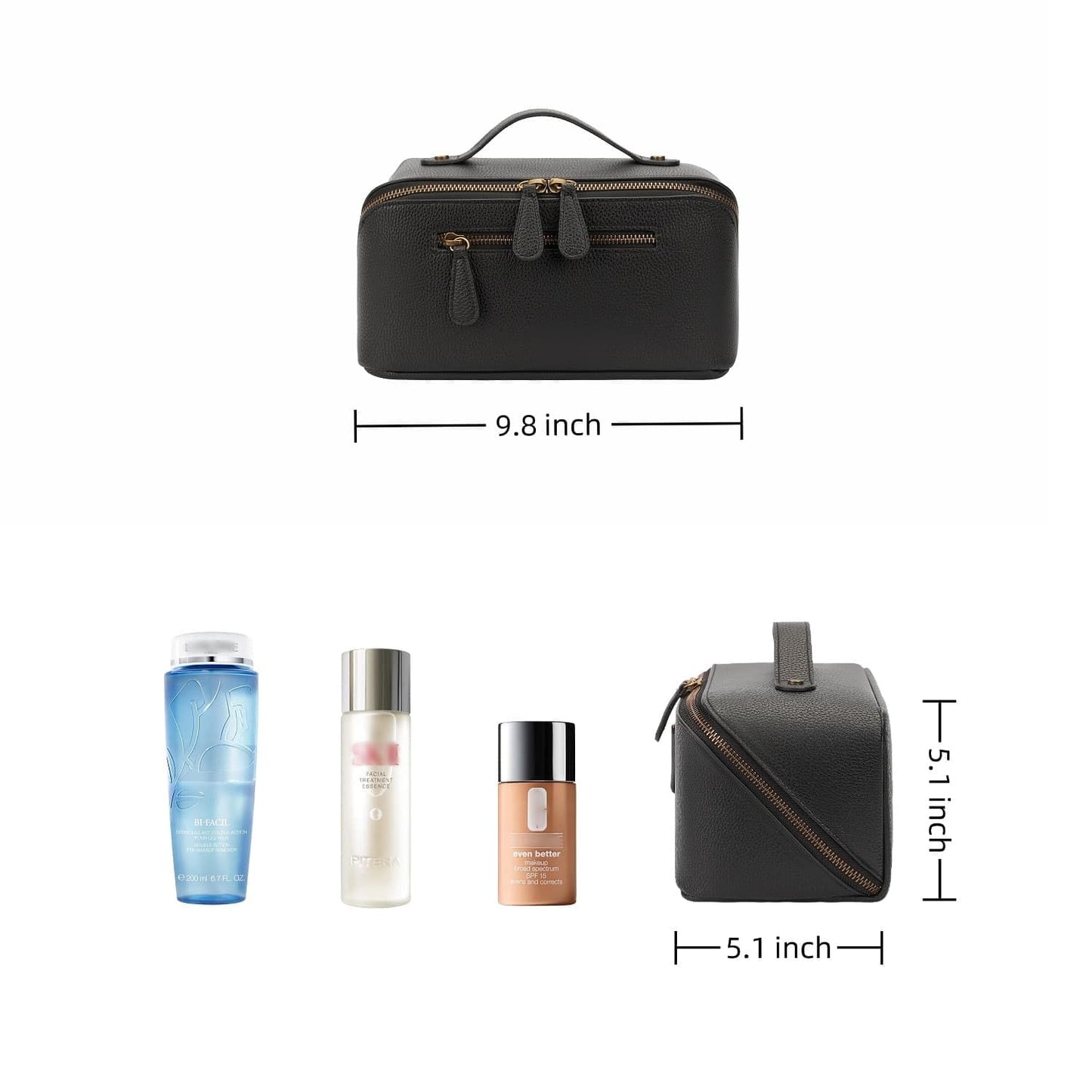 Travel Makeup Bag Large Capacity Cosmetic Bags for Women Waterproof Make up Organizer Toiletry Bag Open Flat Portable with Divider with Handle Pouch (Brown, 3L)