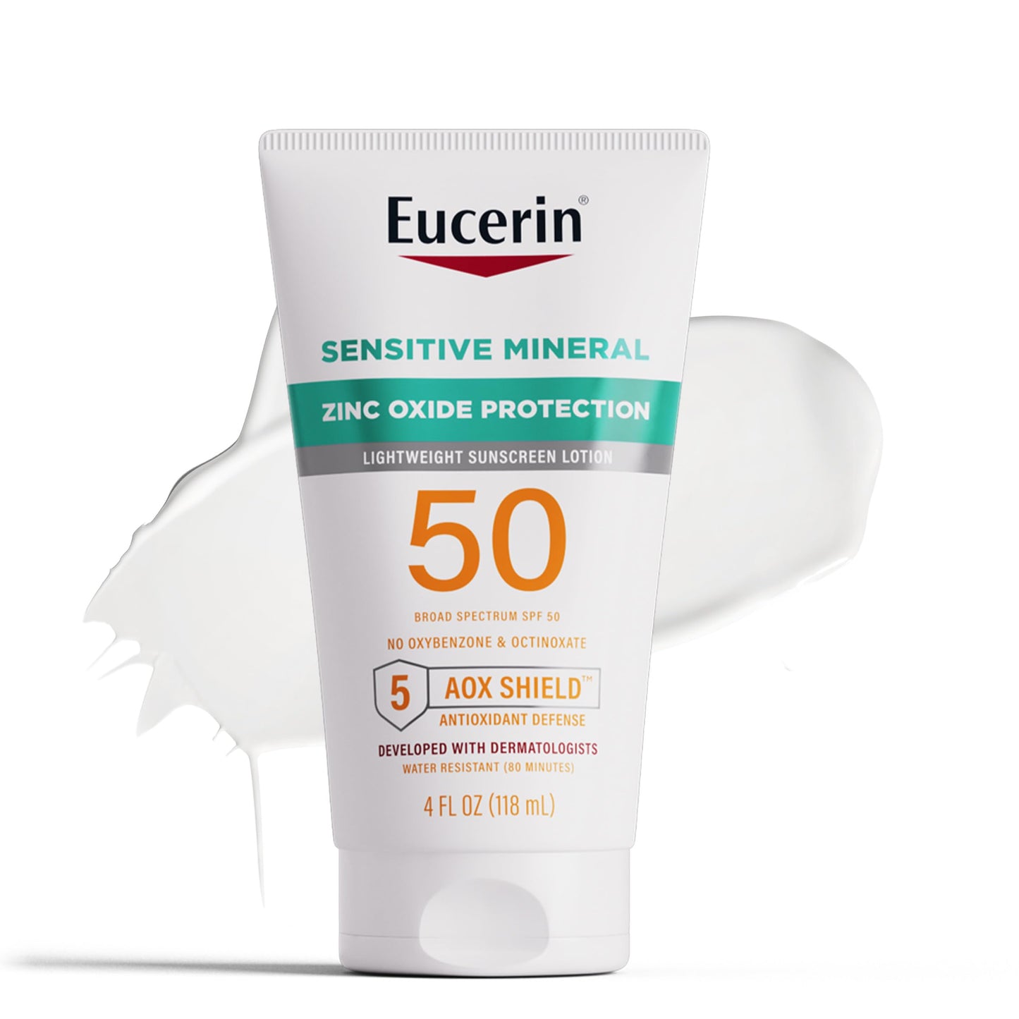 Eucerin Sun Sensitive Mineral Sunscreen Lotion SPF 50 with Zinc Oxide Protection, Hypoallergenic Sunscreen for Sensitive Skin, Oxybenzone and Octinoxate Free, 4 Fl Oz Tube