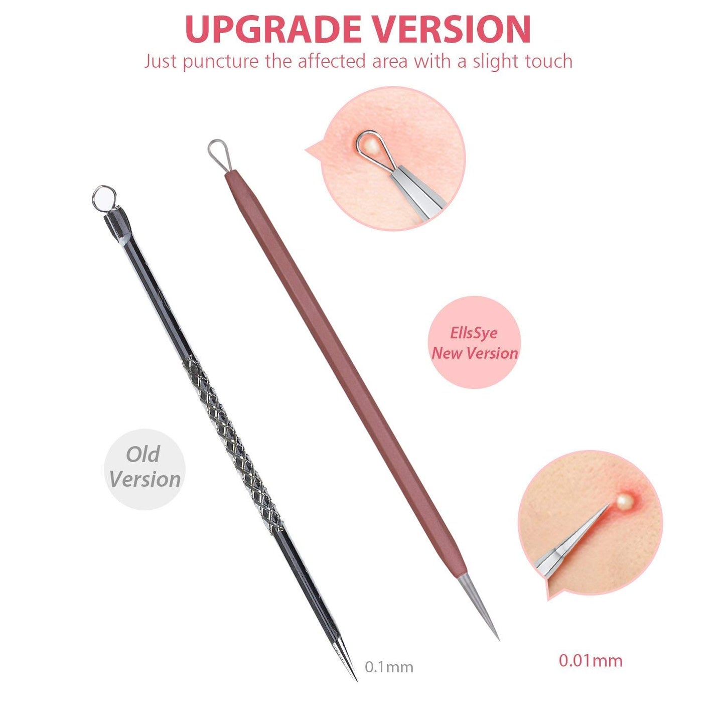 JPNK Blackhead Remover Tool Comedones Extractor Acne Removal Kit for Blemish, Whitehead Popping, 6 Pcs Zit Removing for Nose Face Tools with a Leather Bag (Pink)