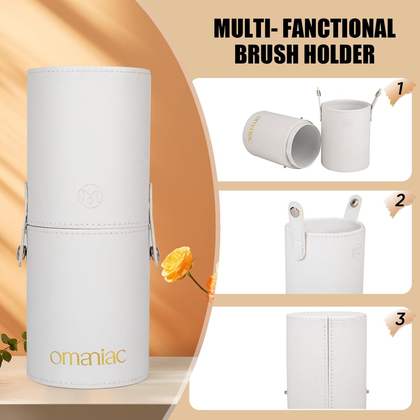 OMANIAC Makeup Brush Set Professional, 12 Pearlescent Wood Handle Makeup Brushes, Premium Cruelty-Free Synthetic Fiber Hair, Travel Make up Brushes Set with Case (Black).