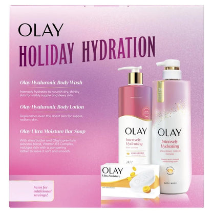 Olay Holiday Hydration Gift Pack with Hyaluronic Body Wash, Lotion, and Beauty Bar