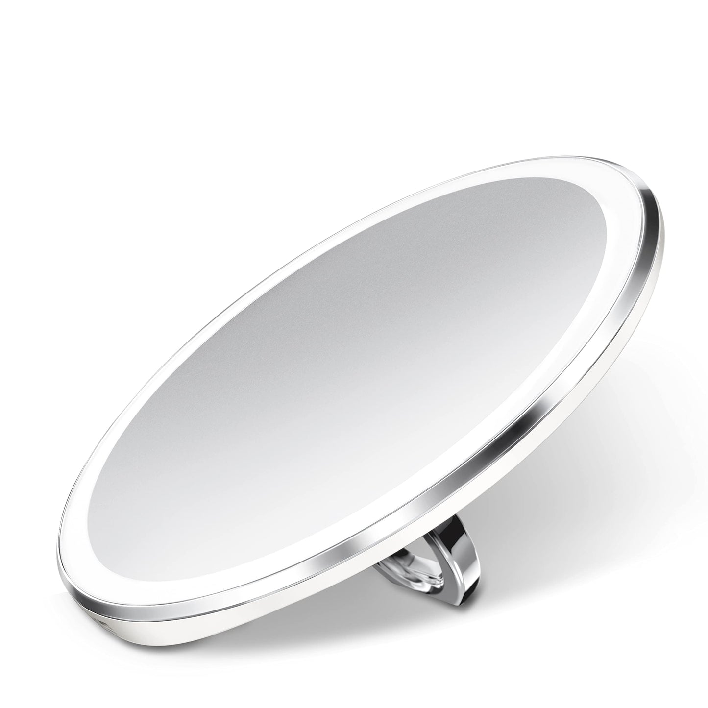 simplehuman Sensor Mirror, Lighted Compact Makeup Magnifying Mirror with Light, Round, Travel Size, Black Stainless Steel