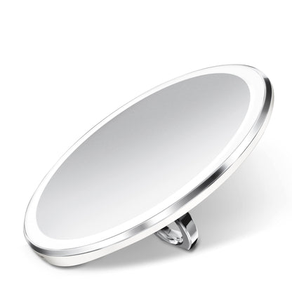 simplehuman Sensor Mirror, Lighted Compact Makeup Magnifying Mirror with Light, Round, Travel Size, Black Stainless Steel