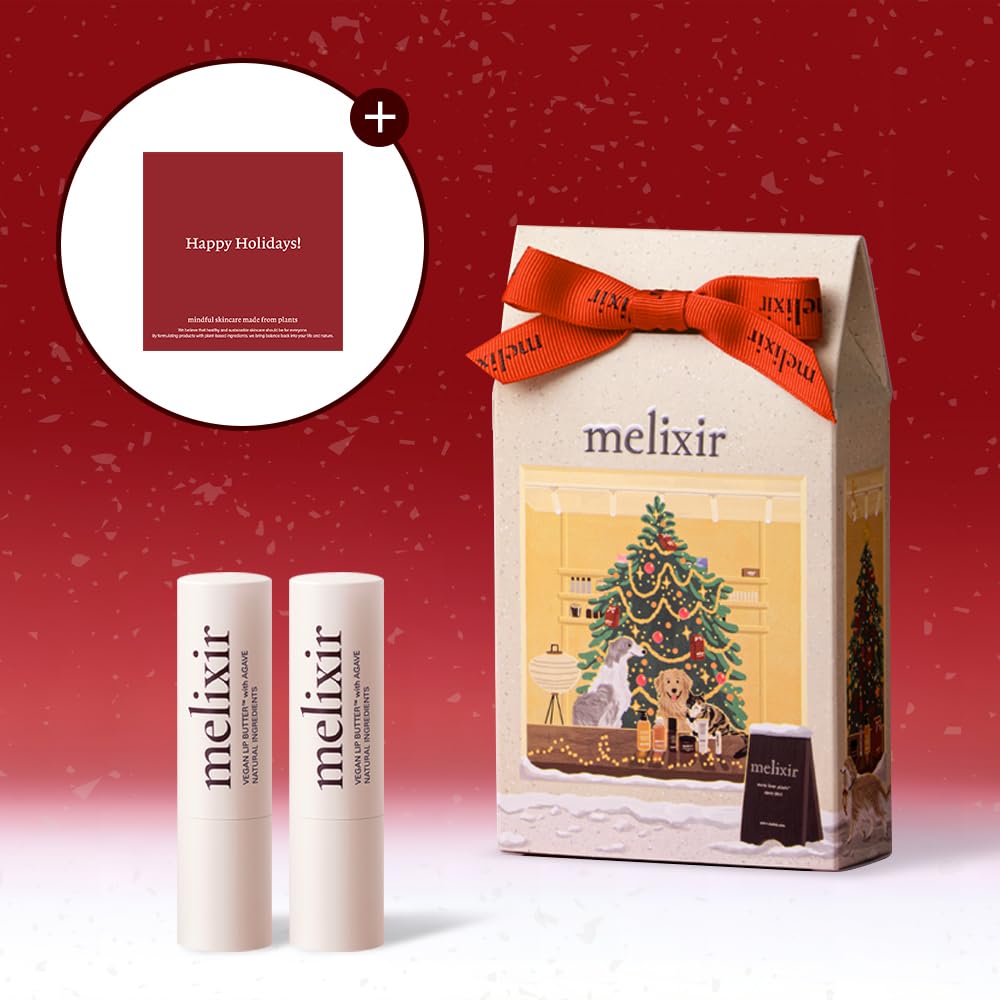 Melixir Vegan Lip Butter Duo – Holiday Stocking Stuffers for Women, Makeup Christmas Gift Set, Hydrating Tinted Chapstick, Shea Butter & Vitamin E for Dry Cracked Lips, Trendy Lip Balm Kit for Girls