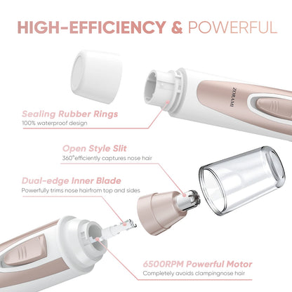 Ear and Nose Hair Trimmer Clipper - 2025 Professional Painless Eyebrow & Facial Hair Trimmer for Men Women, Battery-Operated Trimmer with IPX7 Waterproof, Dual Edge Blades for Easy Cleansing Black