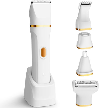 KINGTEE 5-in-1 Electric Bikini Trimmer for Women – IPX7 Waterproof Shaver, Cordless Body & Facial Razors for Women, Ceramic Blades, USB-C Rechargeable, Painless Hair Removal Kit (Blue)