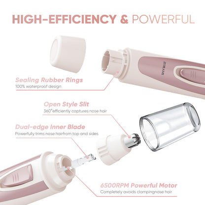 Ear and Nose Hair Trimmer Clipper - 2025 Professional Painless Eyebrow & Facial Hair Trimmer for Men Women, Battery-Operated Trimmer with IPX7 Waterproof, Dual Edge Blades for Easy Cleansing Black