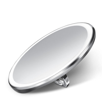 simplehuman Sensor Mirror, Lighted Compact Makeup Magnifying Mirror with Light, Round, Travel Size, Black Stainless Steel