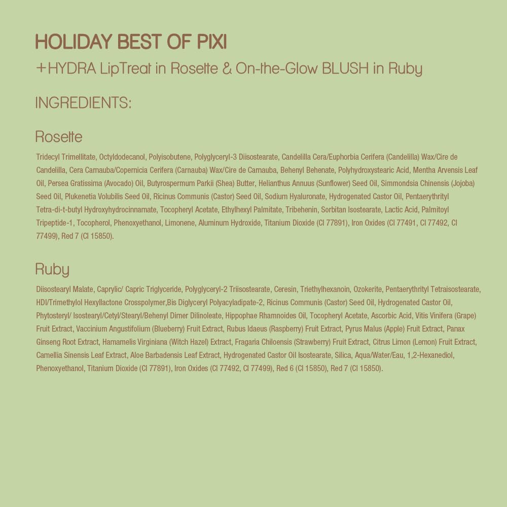 Best of Pixi Beauty Holiday Edition Gift Set | Kit Contains BeautifEYE Eye Patches, Glow Tonic Cleansing Cloths, Glow Mist, On-the-Glow Blush and +Hydra LipTreat Lip Balm in Holiday Makeup Bag