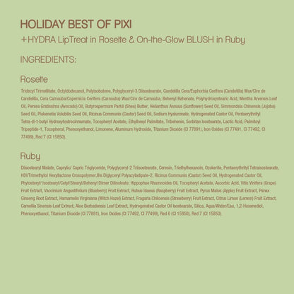 Best of Pixi Beauty Holiday Edition Gift Set | Kit Contains BeautifEYE Eye Patches, Glow Tonic Cleansing Cloths, Glow Mist, On-the-Glow Blush and +Hydra LipTreat Lip Balm in Holiday Makeup Bag