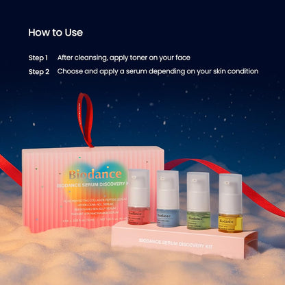 BIODANCE Serum Discovery Set: 4 Mini Serums Set, Holiday Christmas Gifts, Stocking Stuffers for teen girls, Korean Skincare with Collagen Peptide, Ceramide Panthenol, Sea Kelp, Vitamin C Niacinamide