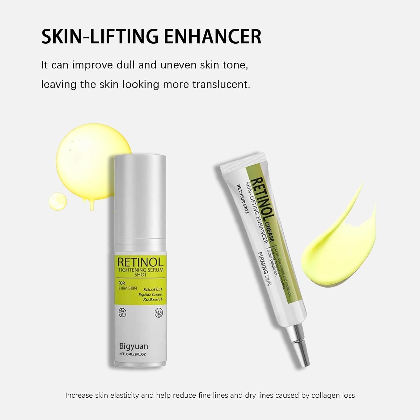 Retinol Peptide Complex Skin Care Set, 0.1% Retinol, Texture Boosting Formula,Boosts skin texture and resilience,helping achieve a smoother,firmer complexion,Skin Care Set have 30ml and 15g.