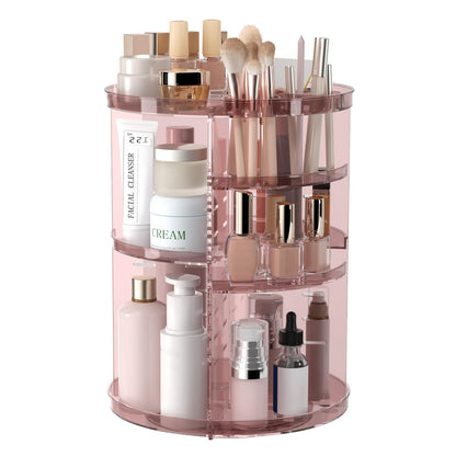 Rotating Makeup Organizer, DIY 8 Adjustable Layers Spinning Skincare Organizer, Cosmetic Display Case with Brush Holder Perfume Tray, Multi-Function Storage Carousel for Vanity Bathroom Countertop
