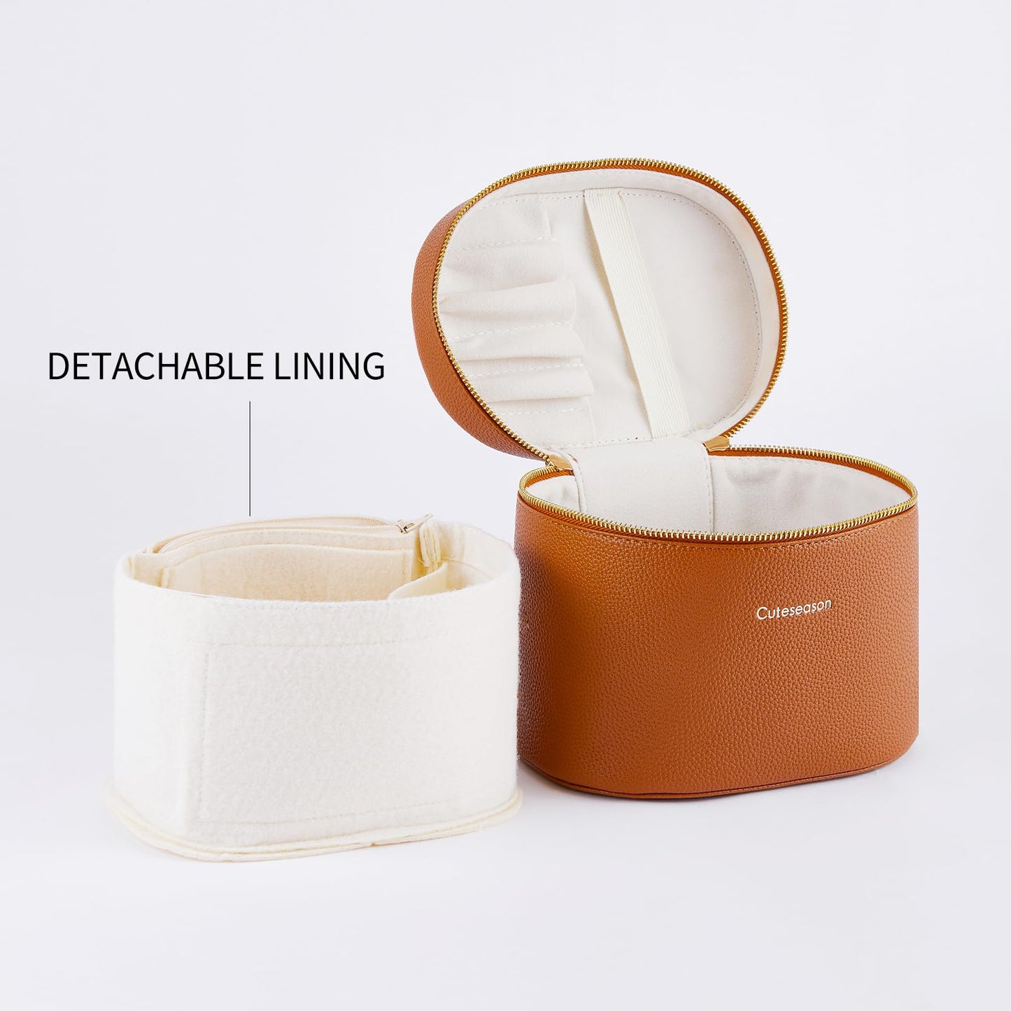 Makeup Bag, Toiletry Bag with Removable Zippered Inner Pocket, Portable Cosmetic Bag, Makeup Organizer for Woman Case (Brown)