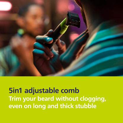 Philips Norelco One 360 Hybrid Face, Electric Beard Trimmer and Shaver, with 360 Technology, 1x 360 for Face, 5in1 Adjustable Comb, Model QP2724/90