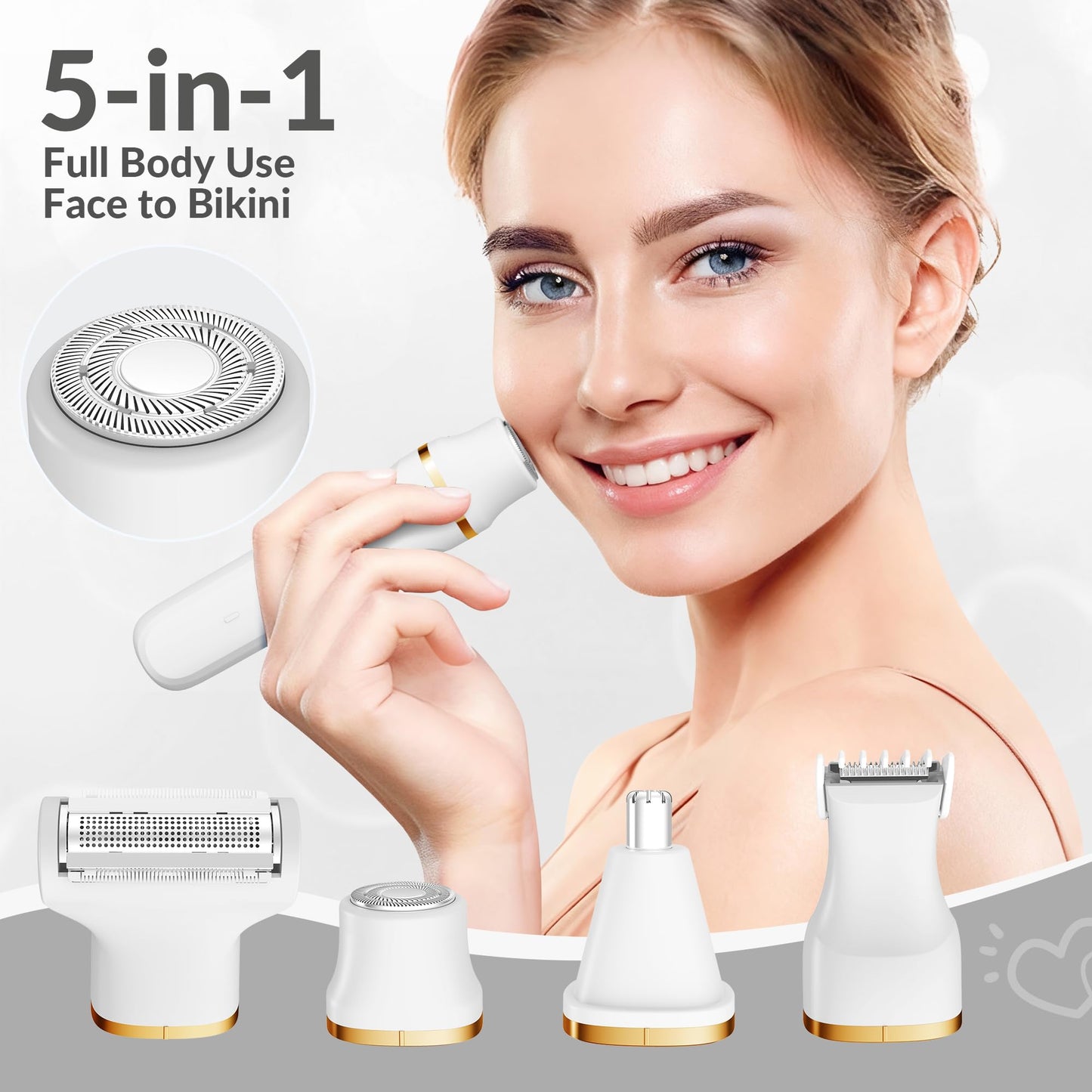 KINGTEE 5-in-1 Electric Bikini Trimmer for Women – IPX7 Waterproof Shaver, Cordless Body & Facial Razors for Women, Ceramic Blades, USB-C Rechargeable, Painless Hair Removal Kit (Blue)