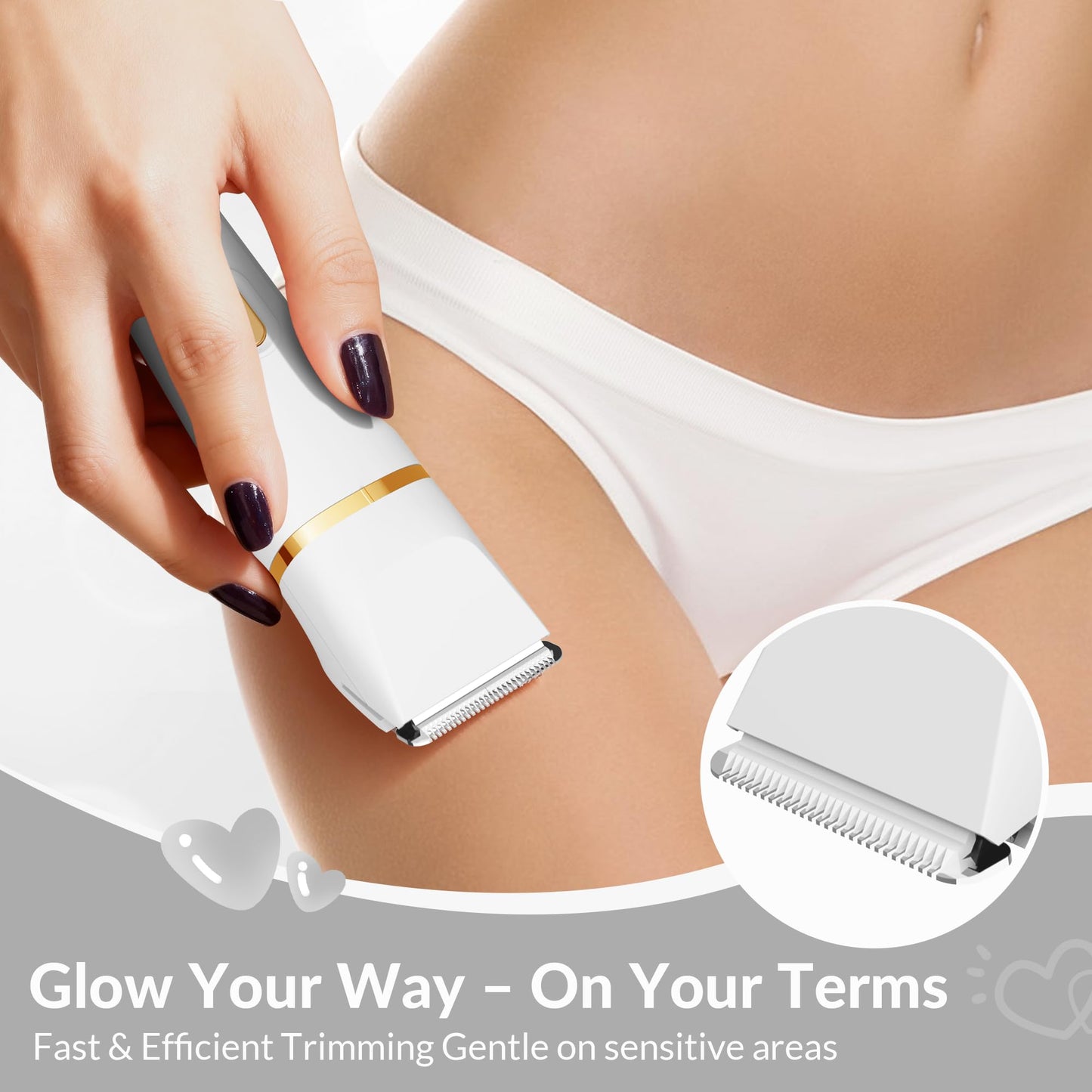 KINGTEE 5-in-1 Electric Bikini Trimmer for Women – IPX7 Waterproof Shaver, Cordless Body & Facial Razors for Women, Ceramic Blades, USB-C Rechargeable, Painless Hair Removal Kit (Blue)