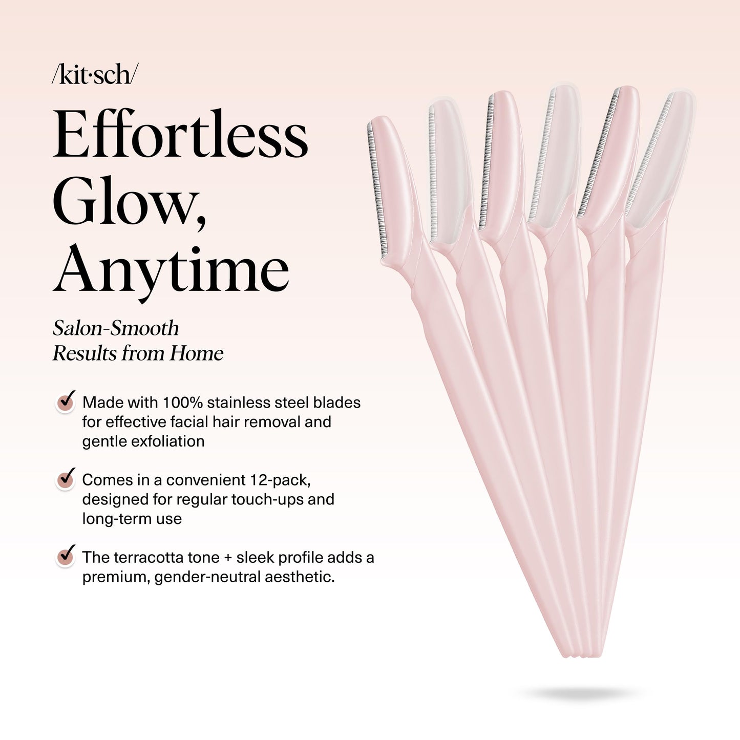 Kitsch Dermaplane Razor for Women Face – Face Razors for Women & Men, Eyebrow Trimmer & Face Shaver – Exfoliating Facial Razor & Skin Care Tool for Smoother Skin - Terracotta, 12 pcs