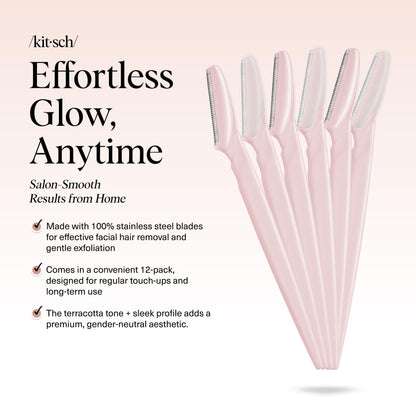 Kitsch Dermaplane Razor for Women Face – Face Razors for Women & Men, Eyebrow Trimmer & Face Shaver – Exfoliating Facial Razor & Skin Care Tool for Smoother Skin - Terracotta, 12 pcs