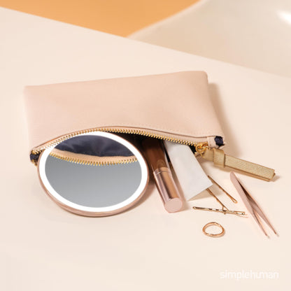 simplehuman Sensor Mirror, Lighted Compact Makeup Magnifying Mirror with Light, Round, Travel Size, Black Stainless Steel