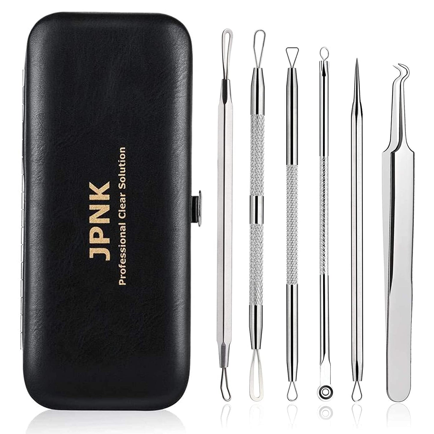 JPNK Blackhead Remover Tool Comedones Extractor Acne Removal Kit for Blemish, Whitehead Popping, 6 Pcs Zit Removing for Nose Face Tools with a Leather Bag (Pink)