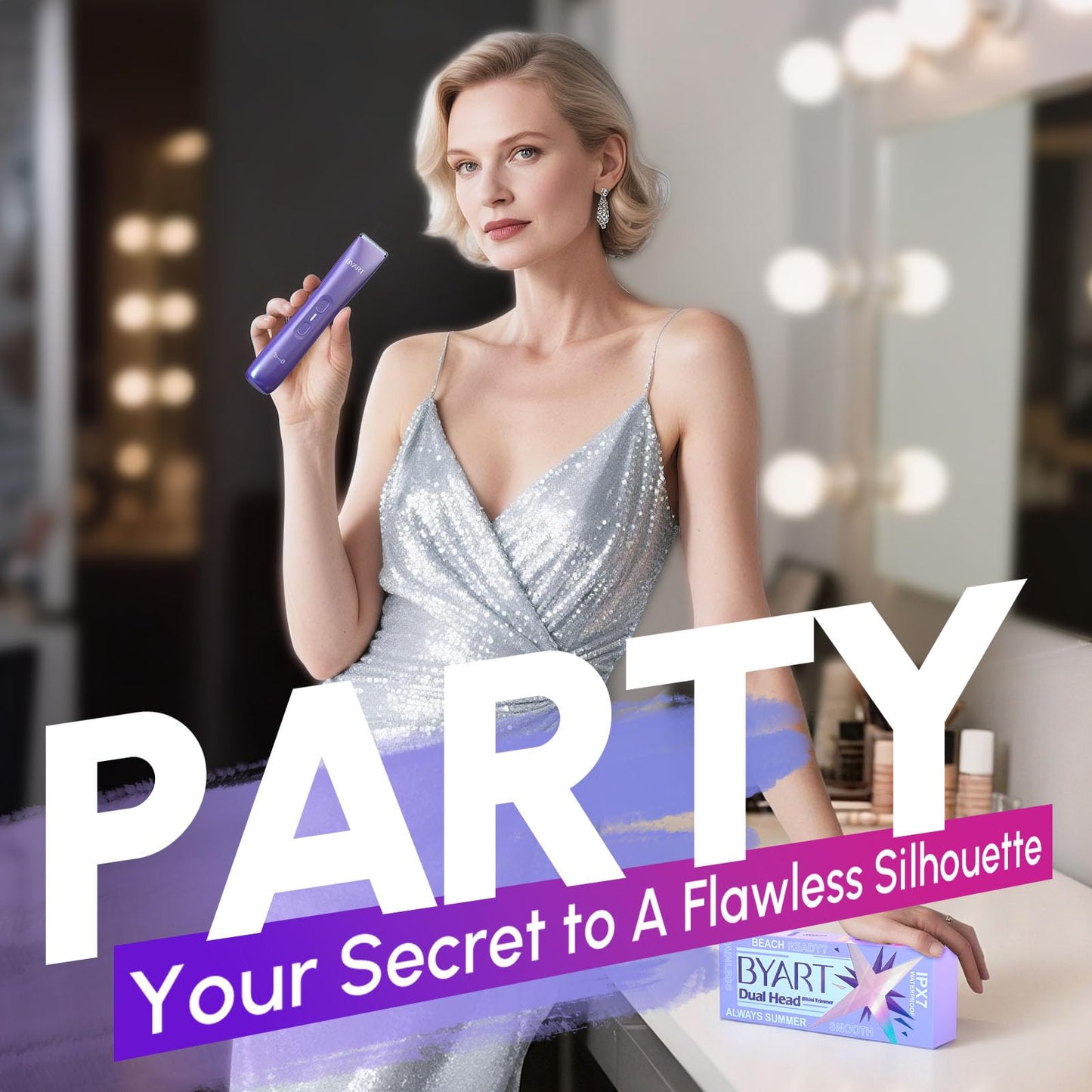 Bikini Trimmer for Women Dual Head - IPX7 Waterproof & Painless Electric Razors for Beauty, Pubic Hair, Face, Legs & Underarms– Portable Cordless Shaver with Fast Charging (Purple)