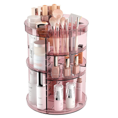Rotating Makeup Organizer, DIY 8 Adjustable Layers Spinning Skincare Organizer, Cosmetic Display Case with Brush Holder Perfume Tray, Multi-Function Storage Carousel for Vanity Bathroom Countertop