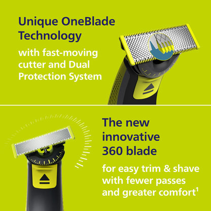 Philips Norelco One 360 Hybrid Face, Electric Beard Trimmer and Shaver, with 360 Technology, 1x 360 for Face, 5in1 Adjustable Comb, Model QP2724/90